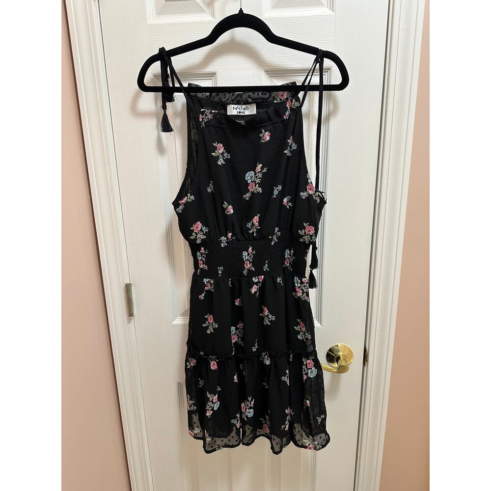 Falling Love Sundress Size M/L in Black Floral